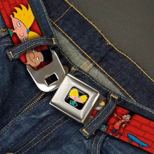 Arnold Pose Full Color Black Seatbelt Belt - Arnold & Gerald Poses Brick Wall Webbing
