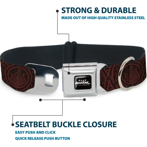 AVATAR LAST AIRBENDER Title Logo Full Color Black/White Seatbelt Buckle Collar - Avatar Last Airbender Fire Element Symbol Black/Red