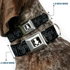 Avatar the Last Airbender Aang Glowing Arrow/Eyes Full Color Black/White Seatbelt Buckle Collar - Avatar the Last Airbender Bending Elements Icons Black/Gray