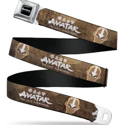 Avatar the Last Airbender Aang Face Close-Up Full Color Seatbelt Belt - AVATAR THE LAST AIRBENDER Aang Face Close-Up and Title Logo Tans/White Webbing