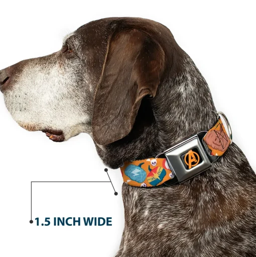 Avengers A Logo Full Color Black/Orange Seatbelt Buckle Collar - Marvel 9-Avengers Halloween Jack-O-Lantern Pumpkin Icons Scattered Orange