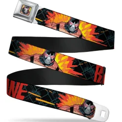 Bane Face Explosion Full Color Seatbelt Belt - BANE Pose/Explosion Bat Signal/Chanlink Black/Gray/Reds Webbing