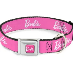 BARBIE Script Signature Full Color Pink/White Seatbelt Buckle Collar - BARBIE Script Signature Logo Pink/White