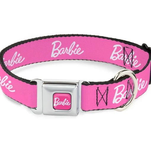 BARBIE Script Signature Full Color Pink/White Seatbelt Buckle Collar - BARBIE Script Signature Logo Pink/White