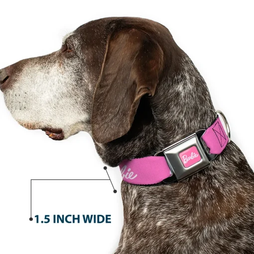 BARBIE Script Signature Full Color Pink/White Seatbelt Buckle Collar - BARBIE Script Signature Logo Pink/White