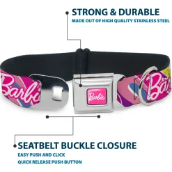 BARBIE Script Signature Full Color Hot Pink/White Seatbelt Buckle Collar - BARBIE Script Signature Logo Abstract Multi Color/White