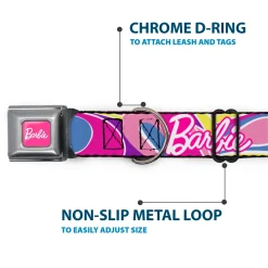 BARBIE Script Signature Full Color Hot Pink/White Seatbelt Buckle Collar - BARBIE Script Signature Logo Abstract Multi Color/White