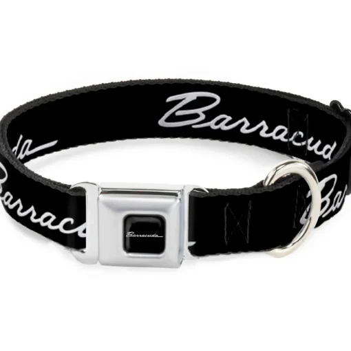 BARRACUDA Script Logo Full Color Black/White Seatbelt Buckle Collar - BARRACUDA Script Logo Black/Silver