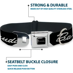 BARRACUDA Script Logo Full Color Black/White Seatbelt Buckle Collar - BARRACUDA Script Logo Black/Silver