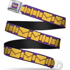 Bat Logo Full Color Purple Gold Seatbelt Belt - Batgirl Utility Belt Purple/Gold Webbing