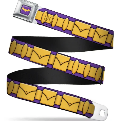 Bat Logo Full Color Purple Gold Seatbelt Belt - Batgirl Utility Belt Purple/Gold Webbing