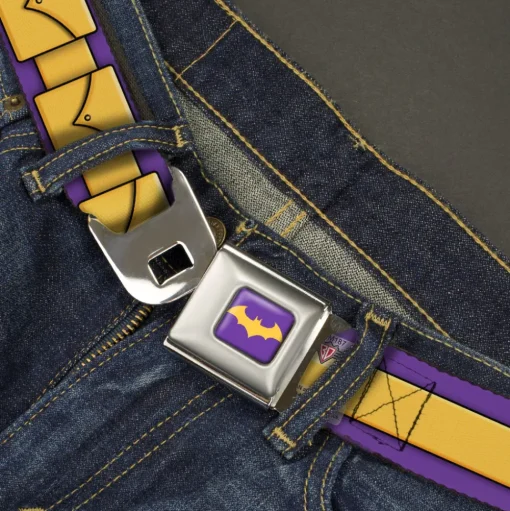 Bat Logo Full Color Purple Gold Seatbelt Belt - Batgirl Utility Belt Purple/Gold Webbing