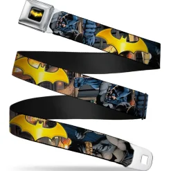 Bat Shield Full Color Black Golden Yellow Seatbelt Belt - Bat Shield/Urban Legend Action Poses/Fire Full Color/Golden Yellow Webbing