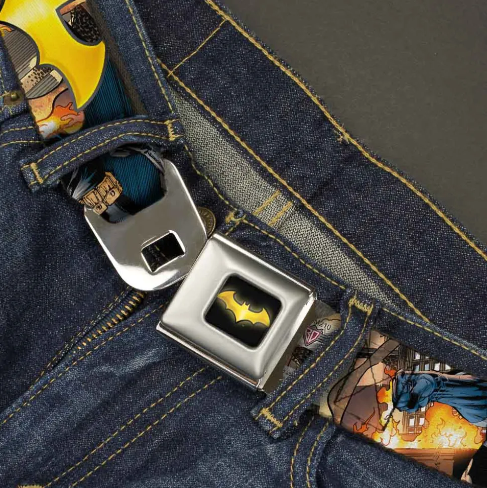 Bat Shield Full Color Black Golden Yellow Seatbelt Belt - Bat Shield/Urban Legend Action Poses/Fire Full Color/Golden Yellow Webbing