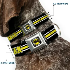 Bat Signal Black/White/Yellow Seatbelt Buckle Collar - BATMAN/Bat Signal Triple Stripe Black/White/Yellow