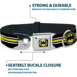Bat Signal Black/White/Yellow Seatbelt Buckle Collar - BATMAN/Bat Signal Triple Stripe Black/White/Yellow
