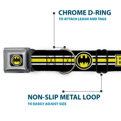 Bat Signal Black/White/Yellow Seatbelt Buckle Collar - BATMAN/Bat Signal Triple Stripe Black/White/Yellow