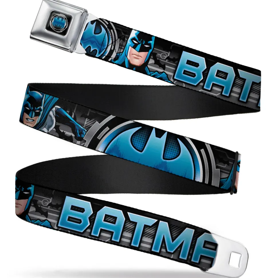 Bat Signal Full Color Black Gray Blues Seatbelt Belt - BATMAN Poses/Bat Signal CLOSE-UP Black/Grays/Blues Webbing