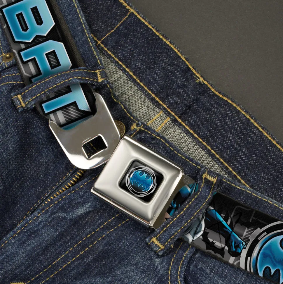 Bat Signal Full Color Black Gray Blues Seatbelt Belt - BATMAN Poses/Bat Signal CLOSE-UP Black/Grays/Blues Webbing