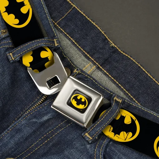 Batman 1989 Logo Full Color Black/Yellow Seatbelt Belt - Batman 1989 Logo Black/Yellow Webbing