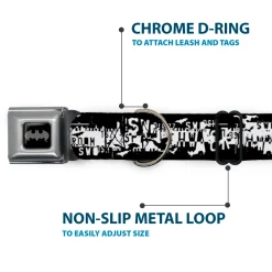 Batman Black Silver Seatbelt Buckle Collar - Batman Action Verbiage Black/White