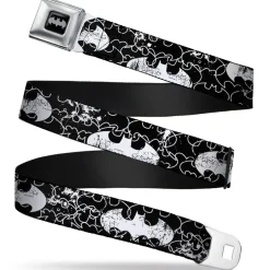 Batman Black Silver Seatbelt Belt - Batman Outlines Black/White Webbing