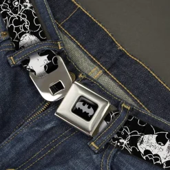 Batman Black Silver Seatbelt Belt - Batman Outlines Black/White Webbing