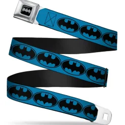 Batman Black Silver Seatbelt Belt - Bat Signal-3 Blue/Black/Blue Webbing