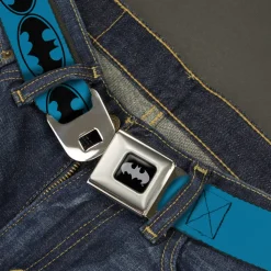 Batman Black Silver Seatbelt Belt - Bat Signal-3 Blue/Black/Blue Webbing
