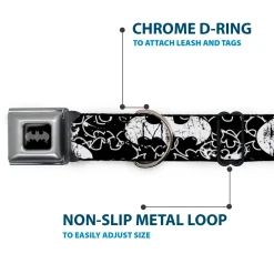 Batman Black Silver Seatbelt Buckle Collar - Batman Outlines Black/White