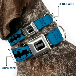 Batman Black Silver Seatbelt Buckle Collar - Bat Signal-3 Blue/Black/Blue