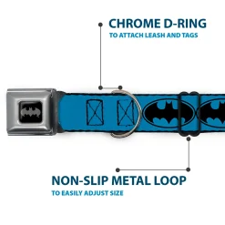 Batman Black Silver Seatbelt Buckle Collar - Bat Signal-3 Blue/Black/Blue