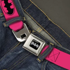 Batman Black Silver Seatbelt Belt - Bat Signal-3 Fuchsia/Black/Fuchsia Webbing