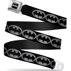 Batman Black Silver Seatbelt Belt - Batman Shield Black/Silver Webbing