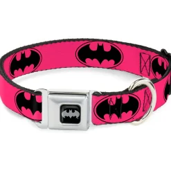 Batman Black Silver Seatbelt Buckle Collar - Bat Signal-3 Fuchsia/Black/Fuchsia