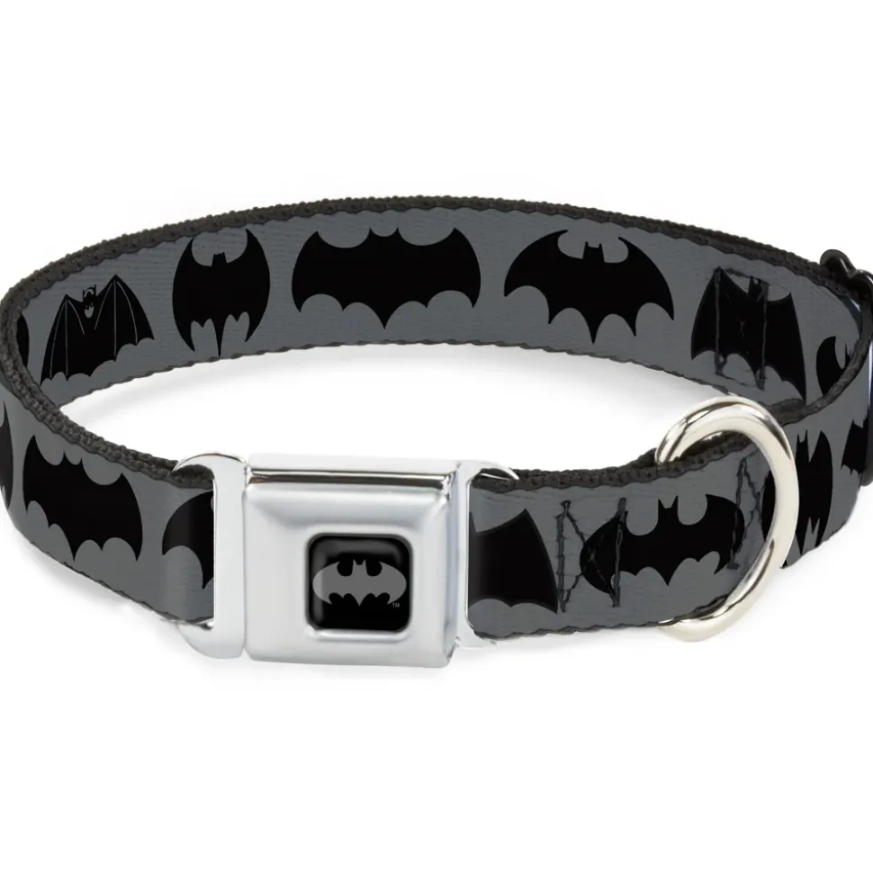 Batman Black/Silver Seatbelt Buckle Collar - Bat Logo Transitions Gray/Black