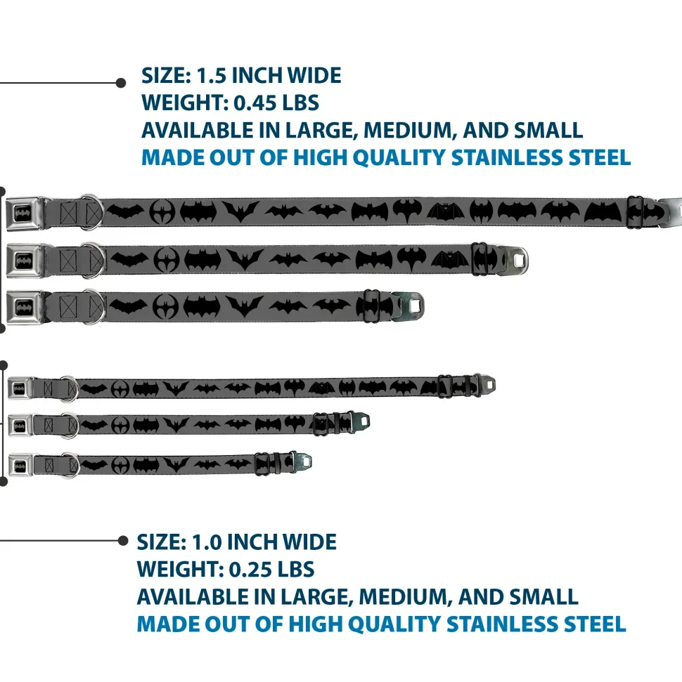 Batman Black/Silver Seatbelt Buckle Collar - Bat Logo Transitions Gray/Black