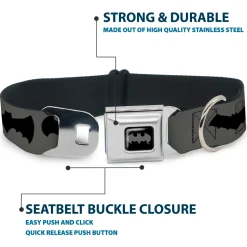Batman Black/Silver Seatbelt Buckle Collar - Bat Logo Transitions Gray/Black