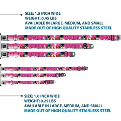 Batman Black/Silver Seatbelt Buckle Collar - BATGIRL Bubble Letters w/Stars Pink/White