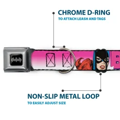 Batman Black/Silver Seatbelt Buckle Collar - BATGIRL Bubble Letters w/Stars Pink/White