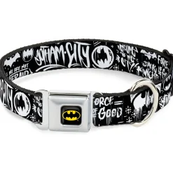 Batman Black/Yellow Seatbelt Buckle Collar - Batman Gotham City Graffiti Collage Black/White