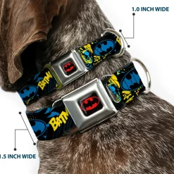 Batman Black/Yellow Seatbelt Buckle Collar - BATMAN Poses and Logo Collage Black/Blue/Yellow