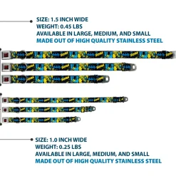 Batman Black/Yellow Seatbelt Buckle Collar - BATMAN Poses and Logo Collage Black/Blue/Yellow