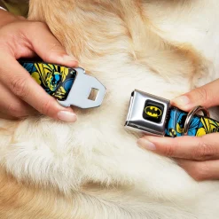 Batman Black/Yellow Seatbelt Buckle Collar - BATMAN Poses and Logo Collage Black/Blue/Yellow
