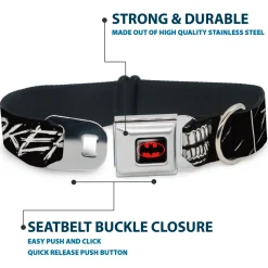 Batman Black/Yellow Seatbelt Buckle Collar - THE JOKER Smiling Eyes Sketch Close-Up Black/White