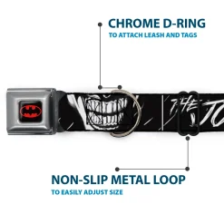 Batman Black/Yellow Seatbelt Buckle Collar - THE JOKER Smiling Eyes Sketch Close-Up Black/White