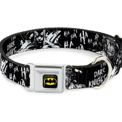 Batman Black/Yellow Seatbelt Buckle Collar - Batman THE DARK KNIGHT and Joker Smiling Sketch Close-Ups Black/White