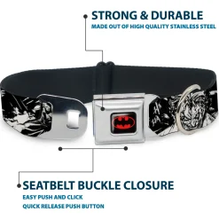 Batman Black/Yellow Seatbelt Buckle Collar - Batman THE DARK KNIGHT and Joker Smiling Sketch Close-Ups Black/White