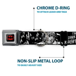 Batman Black/Yellow Seatbelt Buckle Collar - Batman THE DARK KNIGHT and Joker Smiling Sketch Close-Ups Black/White