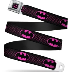 Batman Full Color Black Hot Pink Seatbelt Belt - Batman Shield/Chainlink Black/Hot Pink Webbing
